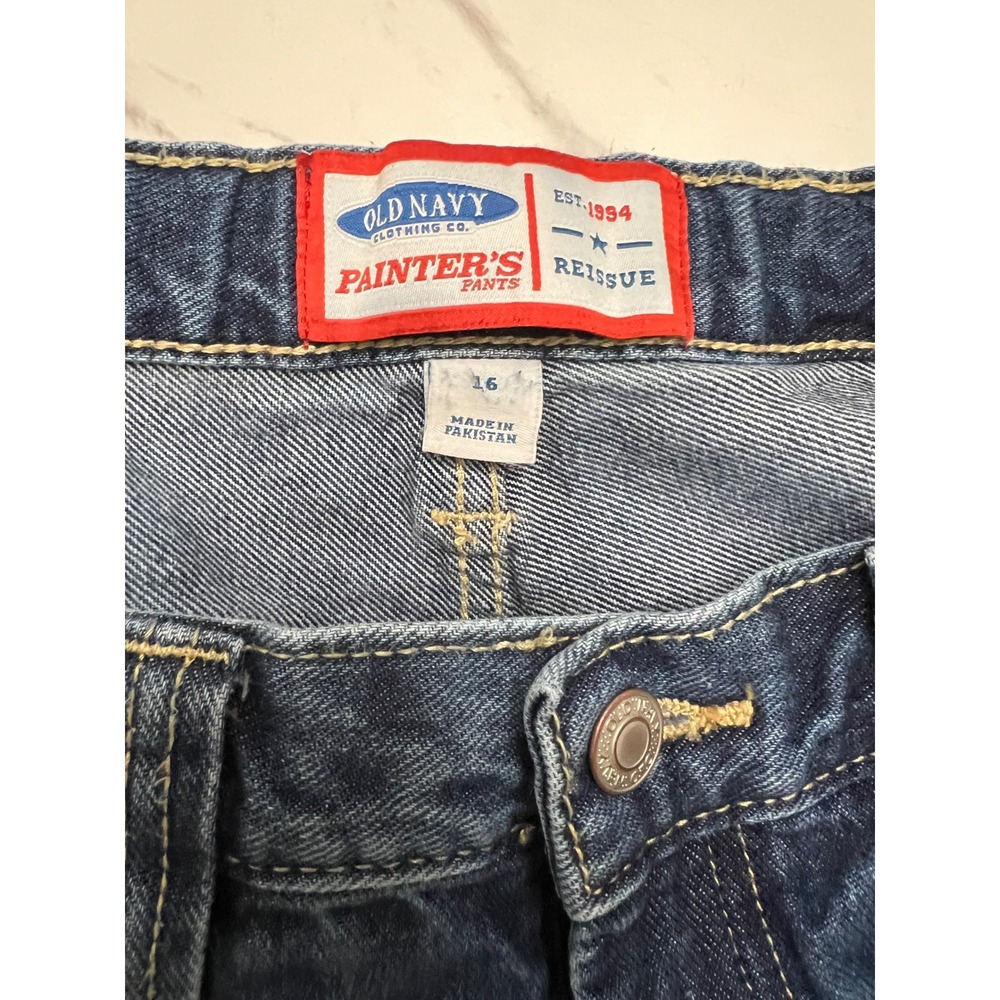 Old Navy Kids Painter's Pants Reissue Dark Wash Carpenter Jeans Blue Size 16 - Picture 3 of 7